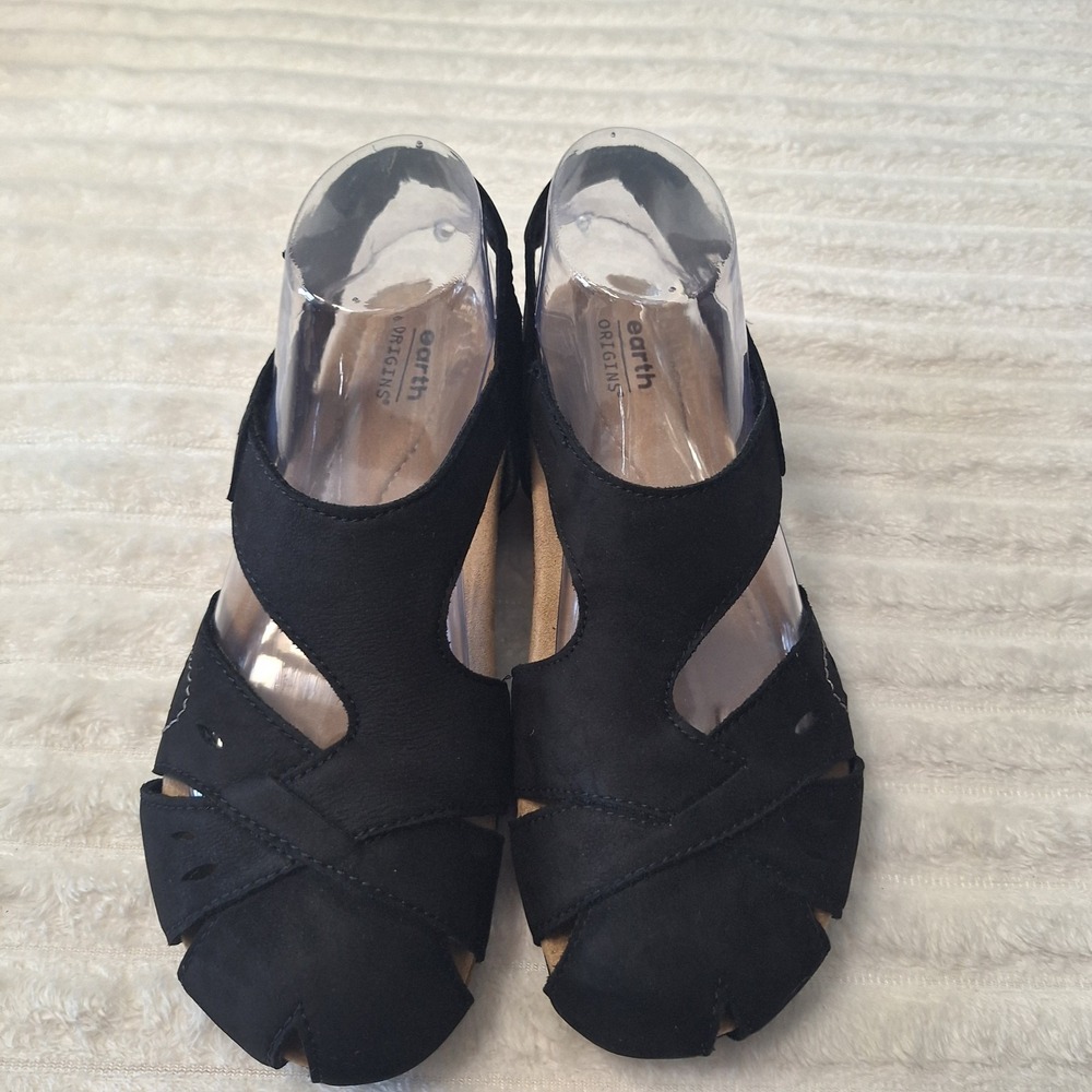 Earth Origins Etbirdine Suede Leather Slingback Sandals Womens 7M Black Granola - Picture 3 of 10